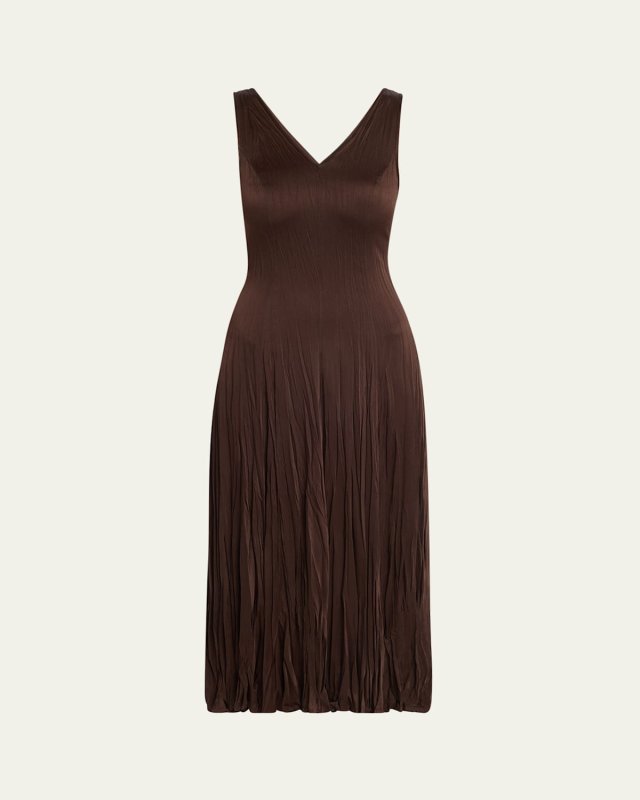 Crushed Satin V-Neck Sleeveless Dress